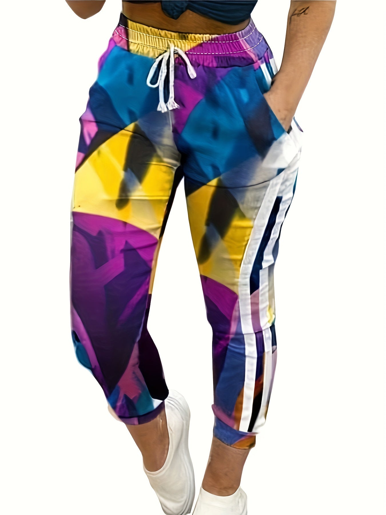  Plaid Print High Rise Drawstring Pants