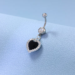 Heart Charm Belly Button Ring Stainless Steel Zircon Body Jewelry