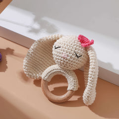 Handwoven Hand Drum Toy with Large Ears Wooden Rattle