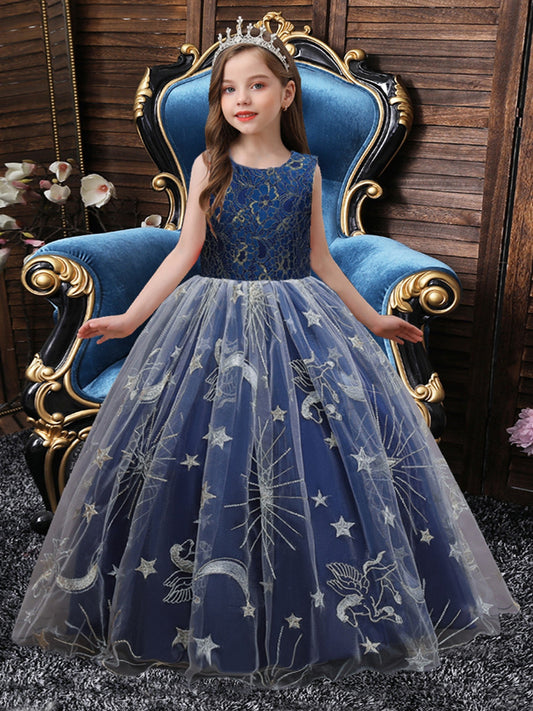 Girls Princess Dress Lace Tulle Dress Wedding Flower Girls Performance