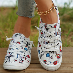 Cartoon Print Canvas Sneakers Non Slip Lace Up Skate Shoes