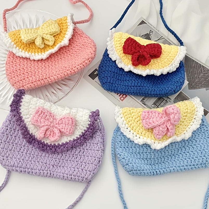 Cartoon Bow Decor Knit Shoulder Bag Coin Purse Mobile Phone Bag