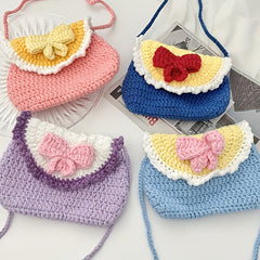 Cartoon Bow Decor Knit Shoulder Bag Coin Purse Mobile Phone Bag
