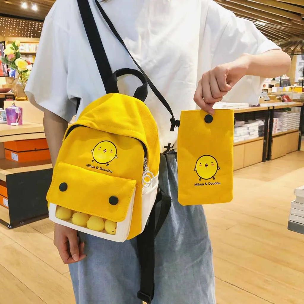 2pcs Mini Canvas Solid Backpack Chicken Student Bag