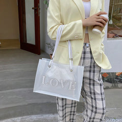 2pcs Transparent Letters Printing Tote Handbags Shoulder Underarm Bag