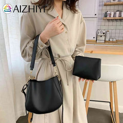 2pcs Crossbody Bag Solid Women Shoulder Bag Casual High PU Leather Messenger Bag