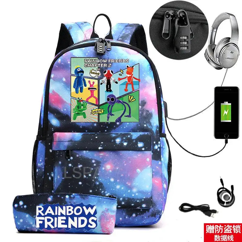 Rainbow Laptop Backpack Canvas Bag School Teenagers