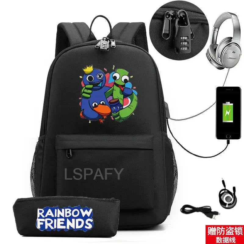 Rainbow Laptop Backpack Canvas Bag School Teenagers