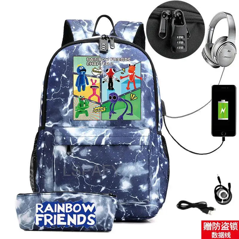 Rainbow Laptop Backpack Canvas Bag School Teenagers