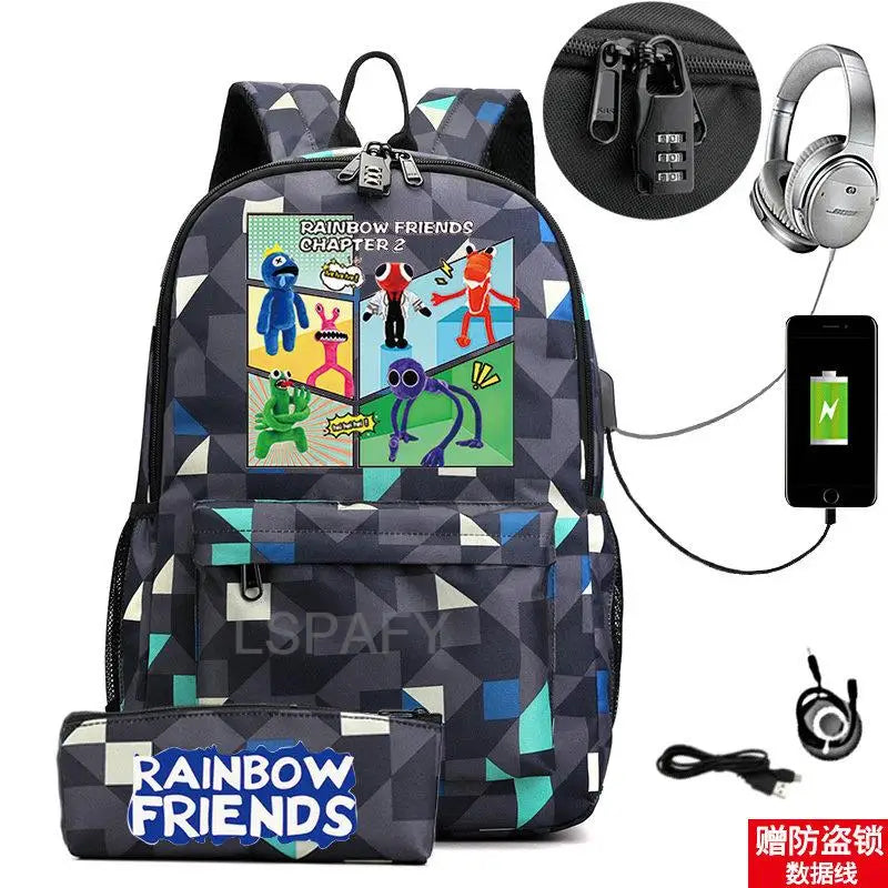 Rainbow Laptop Backpack Canvas Bag School Teenagers