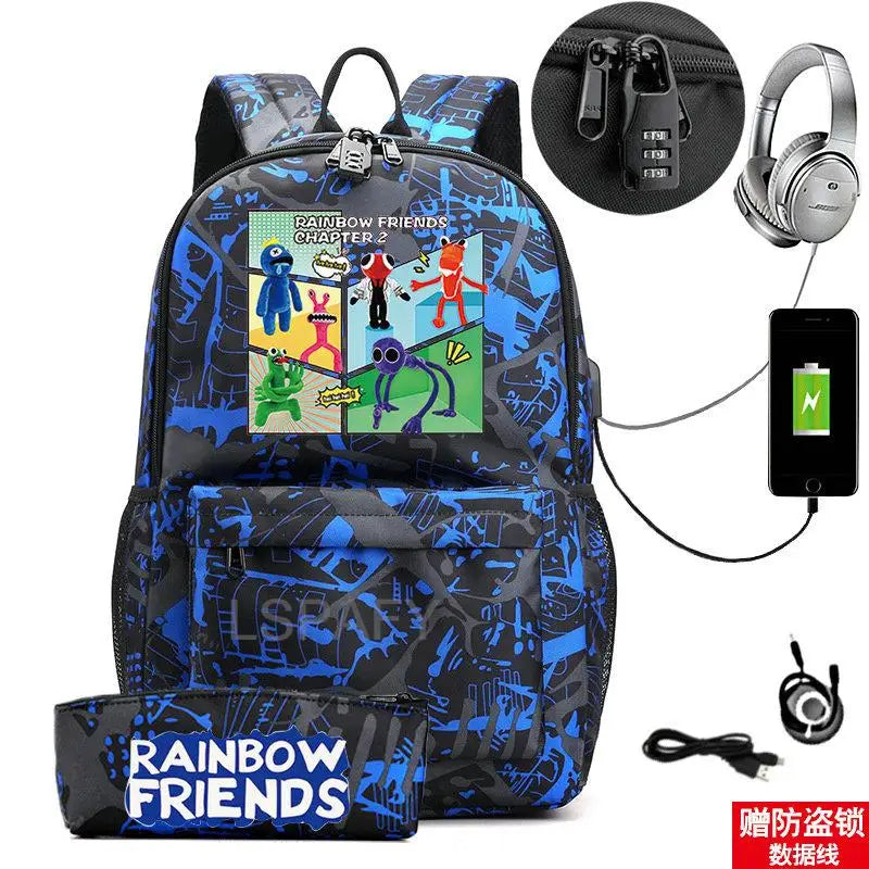 Rainbow Laptop Backpack Canvas Bag School Teenagers