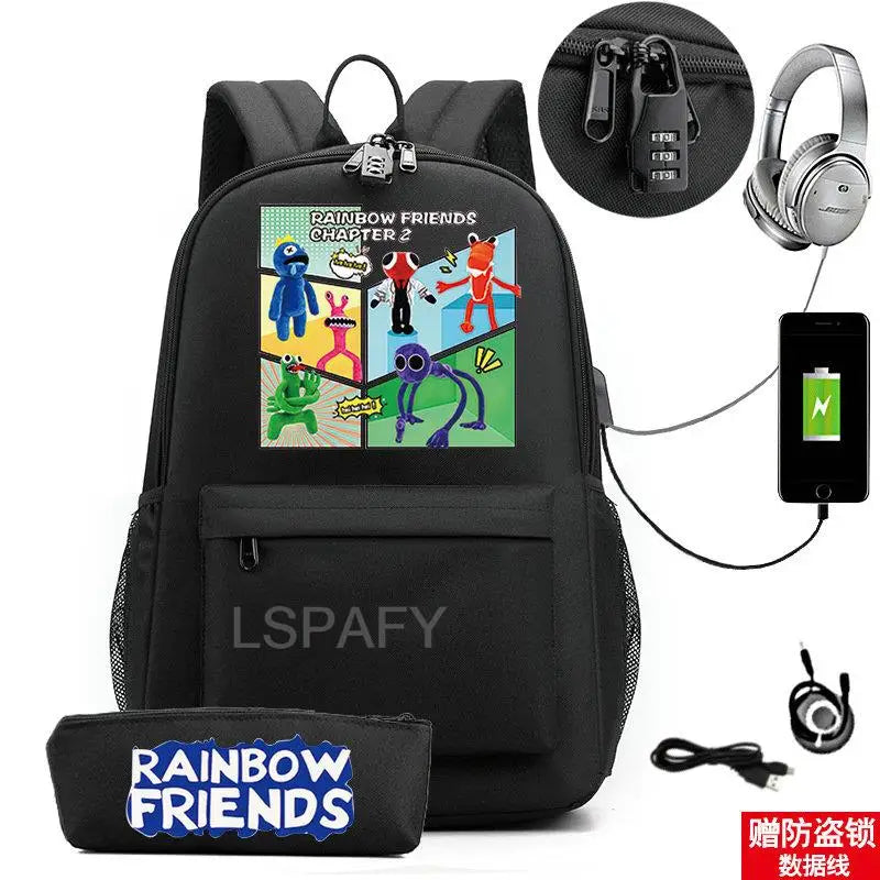 Rainbow Laptop Backpack Canvas Bag School Teenagers