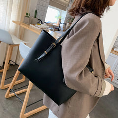 2pcs/Set PU Leather Handbag Women Casual Large Capacity Shoulder Tote Bags