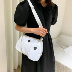 2pcs Women Chain Shoulder Bag Nylon Crossbody Handbag