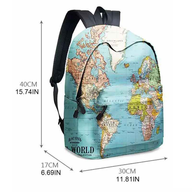 World Map Printing School Backpack with Pencil Case