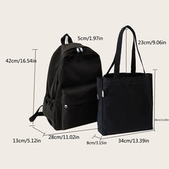 2pcs School Backpack Set Solid Rucksack with Handbag Large Capacity Shopping Bag