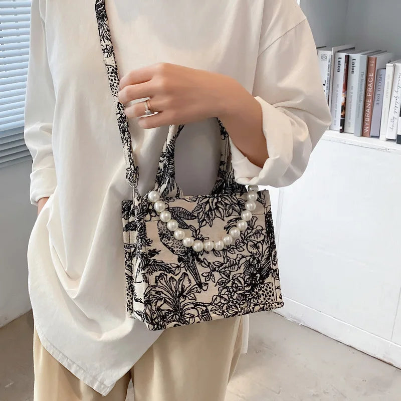 Jacquard Embroidery Top Handle Tote Bag for Women