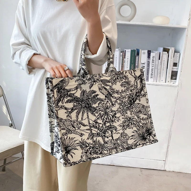 Jacquard Embroidery Top Handle Tote Bag for Women