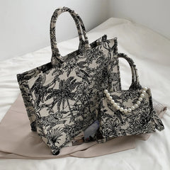 Jacquard Embroidery Top Handle Tote Bag for Women