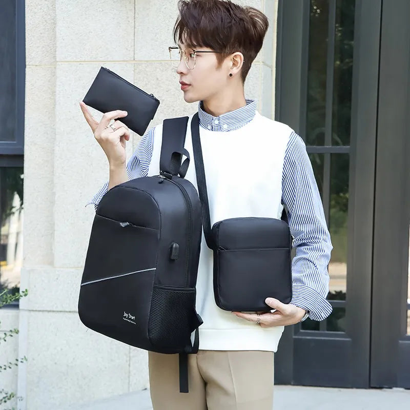 Men Backpack USB Charging School Bag Travel Backpack Waterproof Storage