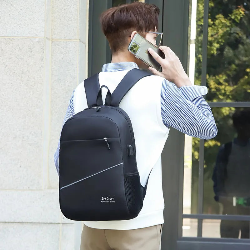 Men Backpack USB Charging School Bag Travel Backpack Waterproof Storage