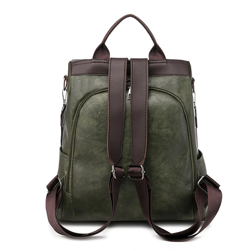 Vintage PU Leather School Backpack for Teenage Girls