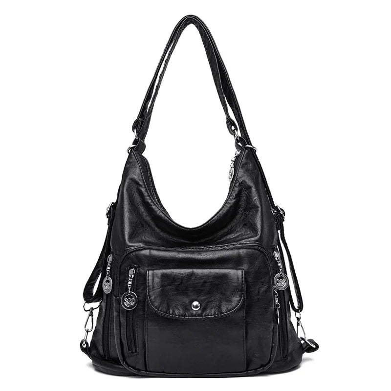 Vintage Women Backpack Bag - Retro PU Leather Tote Shoulder Bag