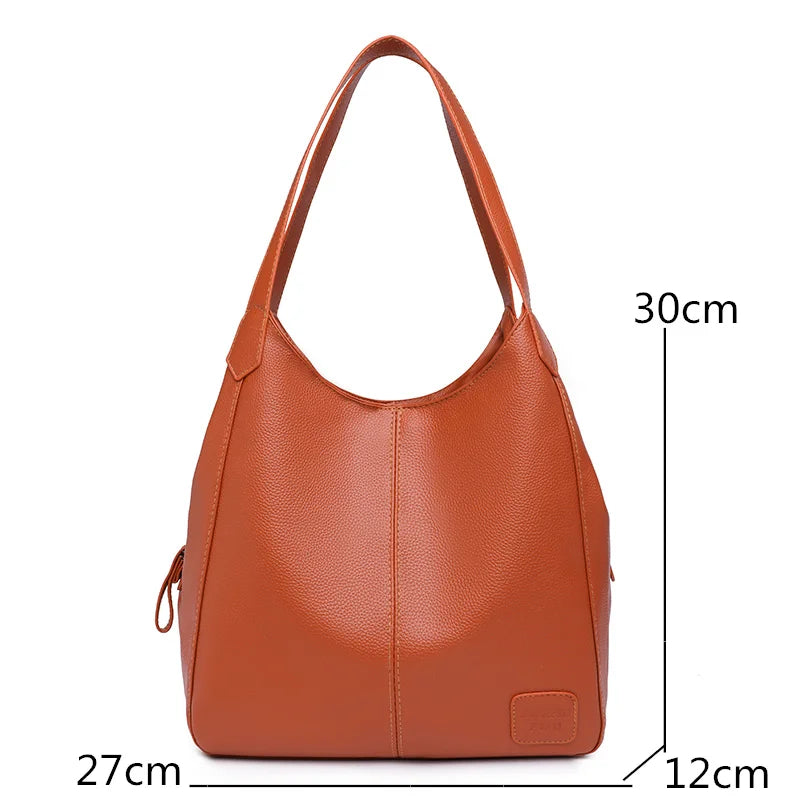 3 Layer Large Capacity Leather Shoulder Crossbody Bag Vintage Handbags