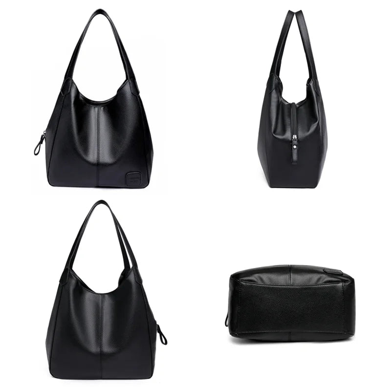 3 Layer Large Capacity Soft Leather Shoulder Crossbody Bag For Women
