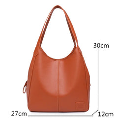3 Layer Large Capacity Soft Leather Shoulder Crossbody Bag For Women