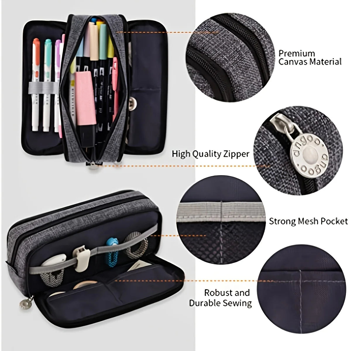 3 Layers Pencil Case Large Capacity Storage Bag For School Students