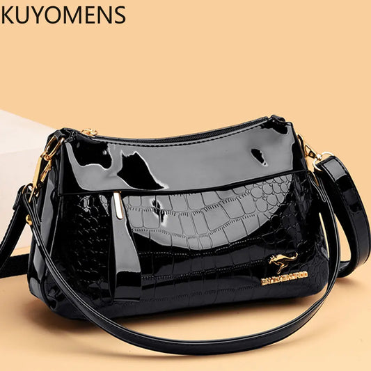 3 Layers Women Handbag Purses Patent Leather Shoulder Messenger Bags for Female