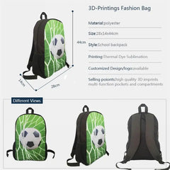 3D Ice Football School Backpacks for Kids, Set of 3