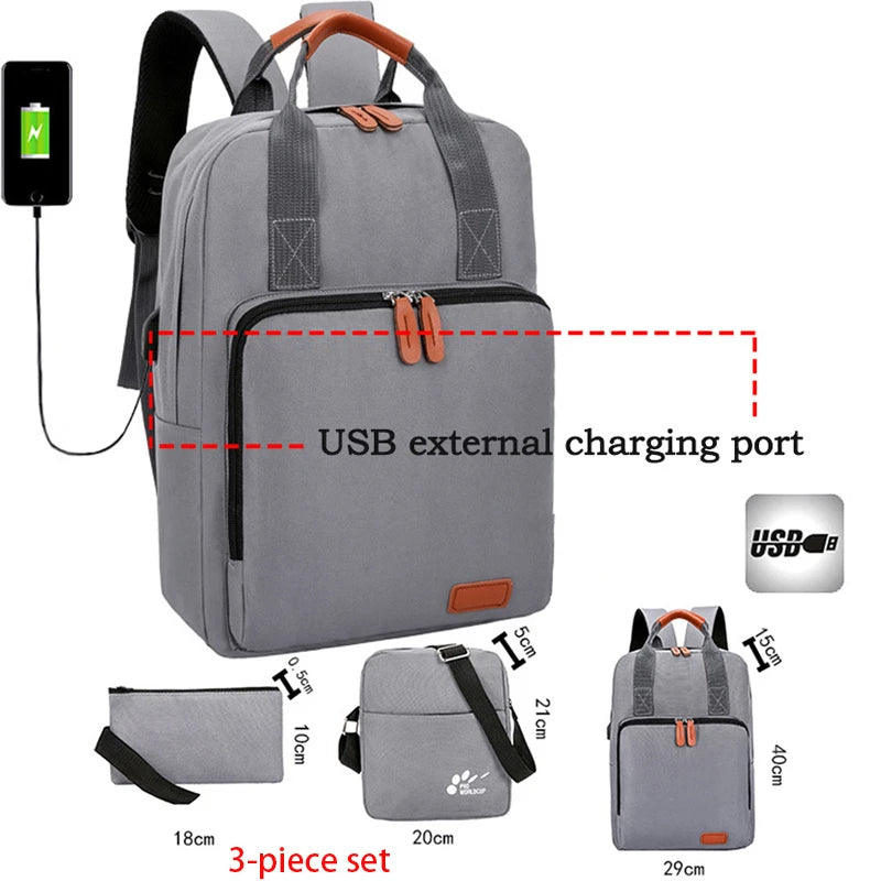 3 Pcs/set Schoolbag for Teens Boys Satchel Unisex Student Bag