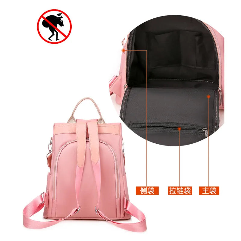 Anti Theft Women Backpack Oxford Shoulder Bag Embroidery Flower School Travel Ba