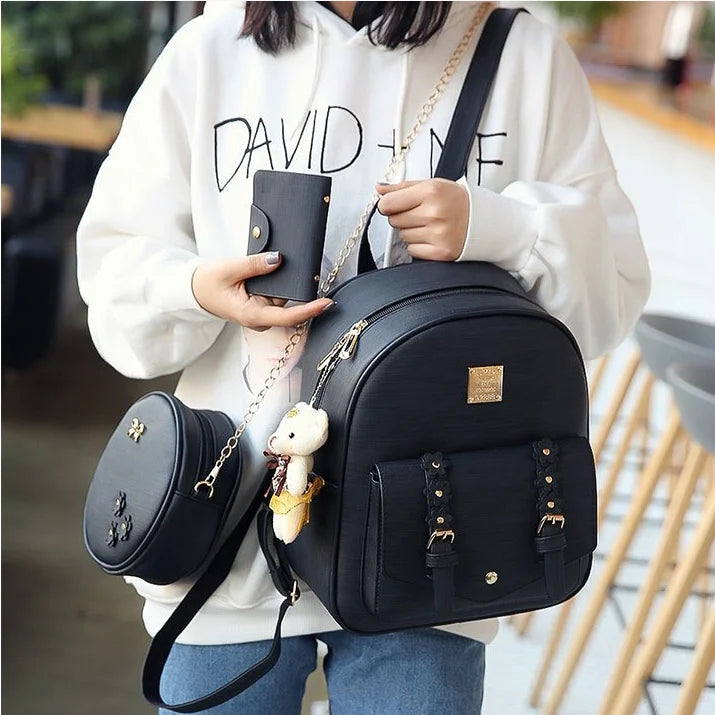 3 in 1 Women Backpack Set Large Capacity Shoulder Bag Adjustable Strap