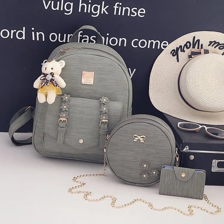 3 in 1 Women Backpack Set Large Capacity Shoulder Bag Adjustable Strap