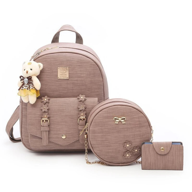 3 in 1 Women Backpack Set Large Capacity Shoulder Bag Adjustable Strap
