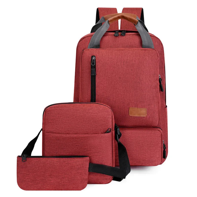 3-Piece Set Backpack Male Student Schoolbag Travel Bag
