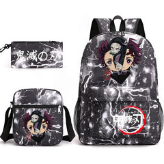 3-Piece Backpack Set Girl Student School Bag Demon Slayer