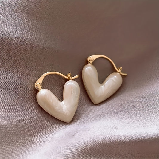 Heart Shape Gem Hoop Earrings 14K Plated Alloy Jewelry Gift