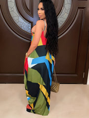  Geometric Print Maxi Cami Dress With Pockets