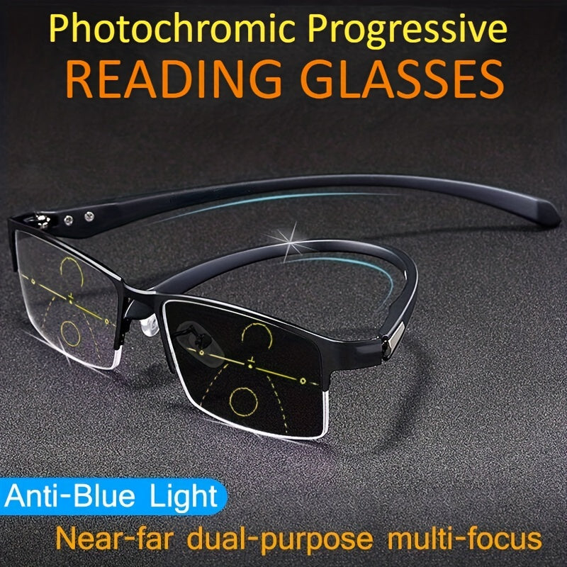 Men's Photochromic Progressive Multifocal Glasses Anti Light Sunglasses