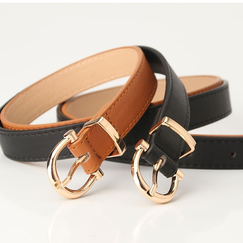 Stylish Leather Belt with Golden Metal Buckle for Women
