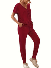  Casual Outfits Set Women's Plus Solid Batwing Sleeve Top & Pants Set