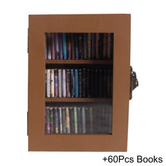 60pcs Tiny Wooden Books Set with Mini Bookshelf, Anxiety Relief Fidget Toy