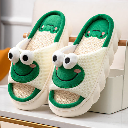 Women's Frog House Slippers Soft Sole Anti-slip Warm Plush Home Shoes