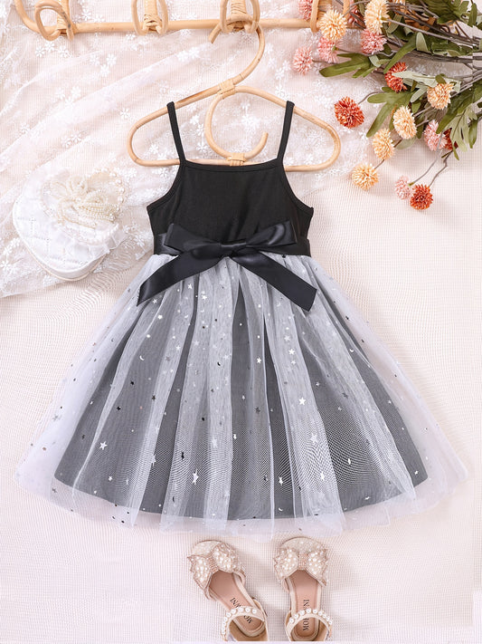 Toddler Girls Stars Mesh Overlay Belted Cami Princess Dress