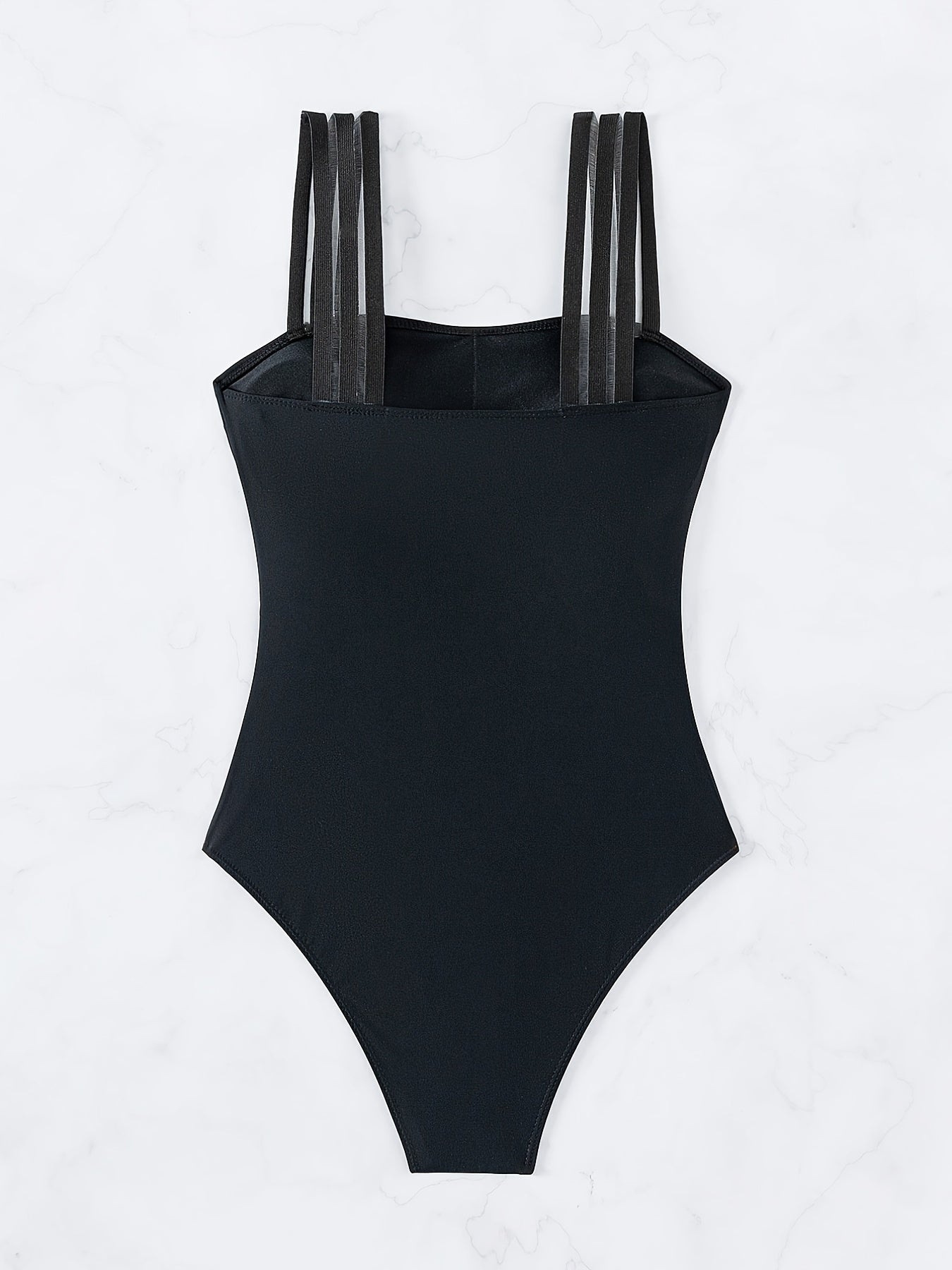 Contrast Straps One Piece Swimsuit High Cut Solid Bathing Suit