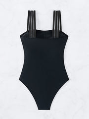 Contrast Straps One Piece Swimsuit High Cut Solid Bathing Suit